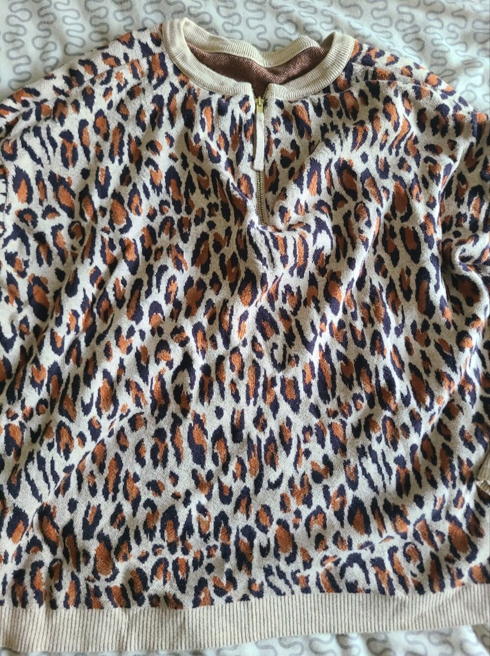 H&M Leopard Print Quarter-Zip Knit Sweater – Women’s Large